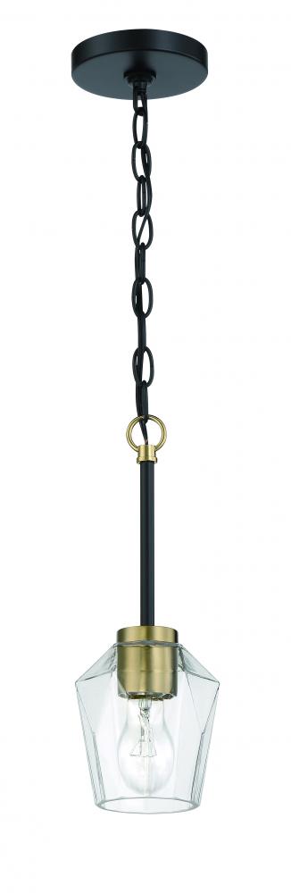 Avante Grand 1 Light Mini Pendant in Flat Black/Satin Brass