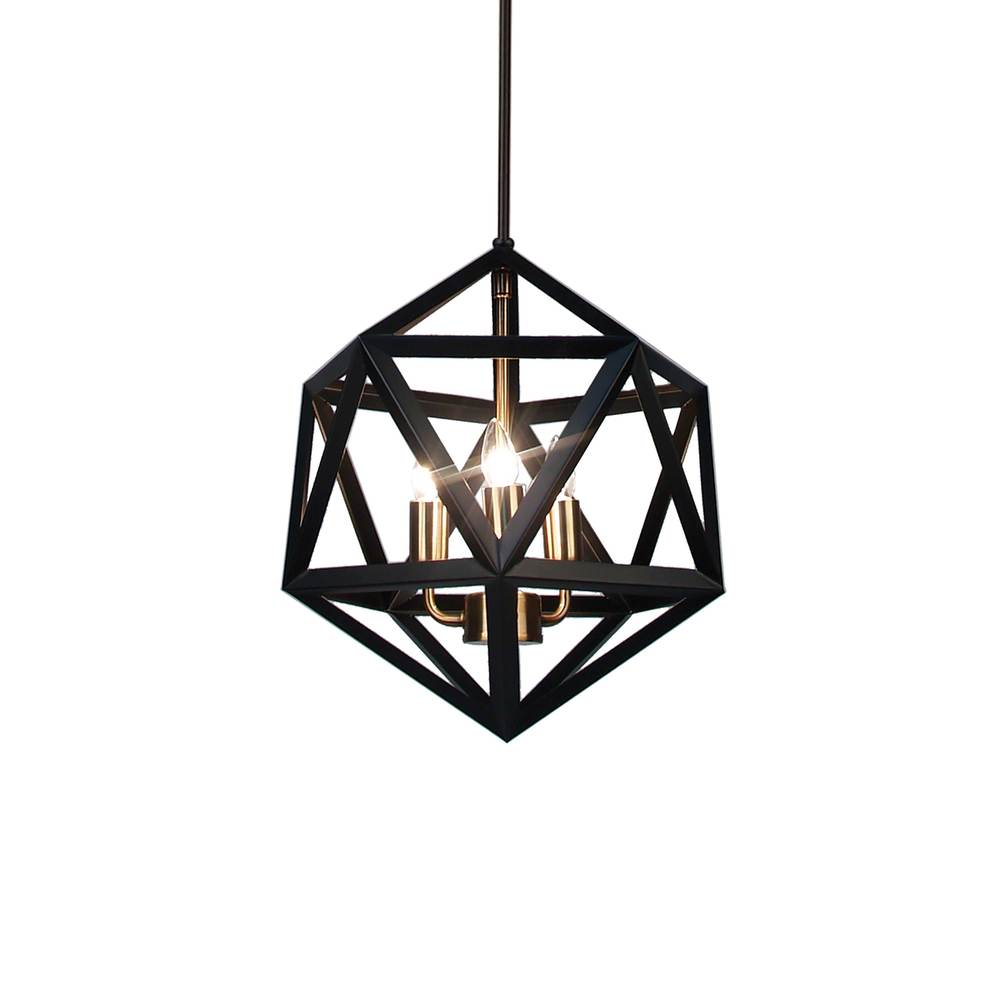 3LT Incandescent Chandelier, BLK/AB