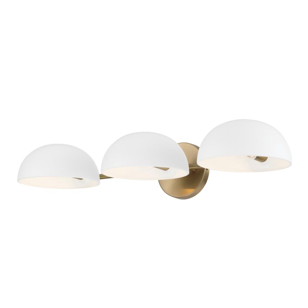 3-Light Vanity in Aged Brass and White
