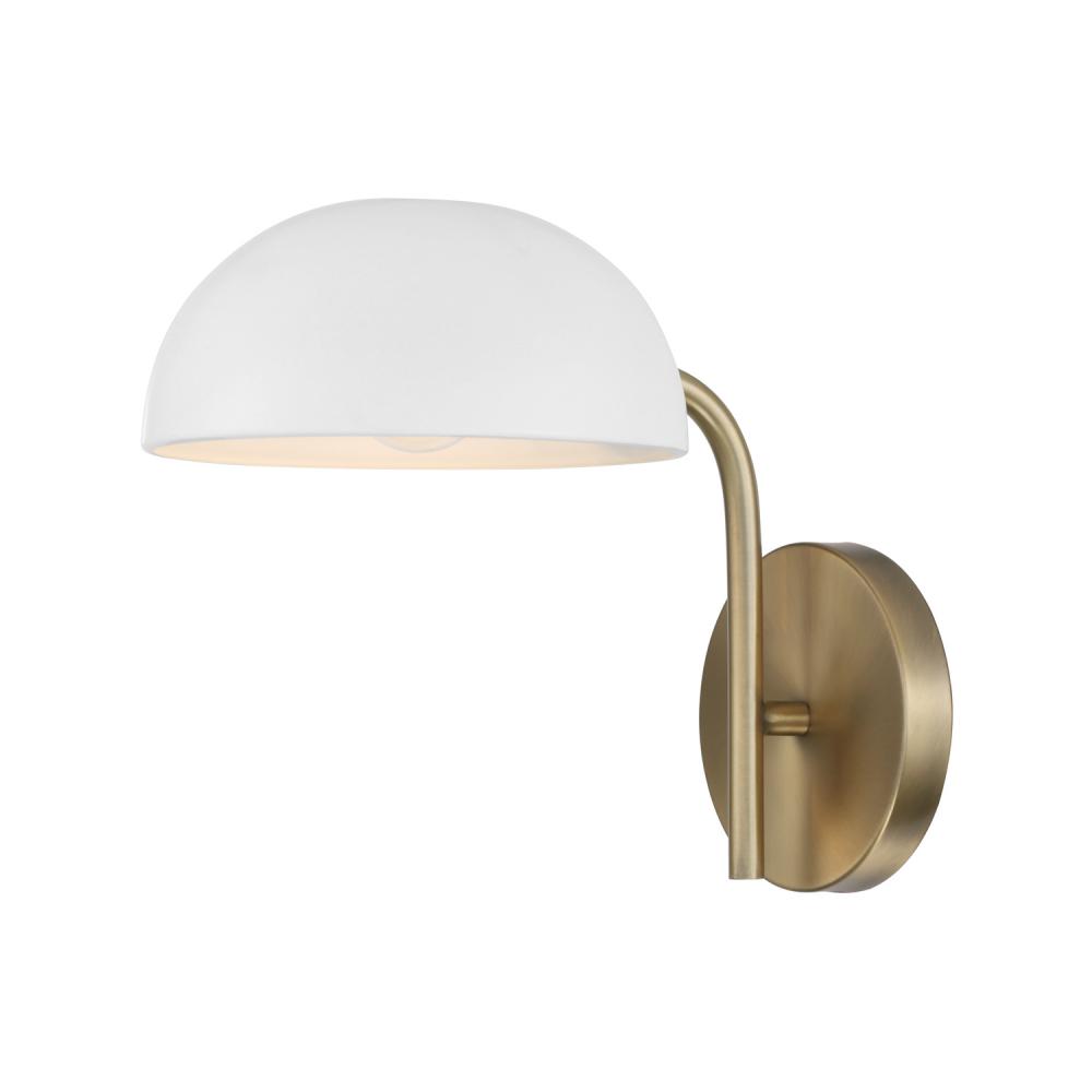 1-Light Sconce in Aged Brass and White