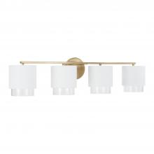 Capital Canada 153041RE-549 - 4-Light Cylindrical Metal Vanity in Matte White with Matte Brass Interior and Seeded Glass