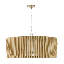Capital Canada 344664BWB - 32.25" W x 14.5" H 6-Light Pendant in Matte Brass and Handcrafted Blonde Mango Wood