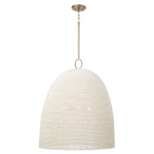 Capital Canada 358814AD - 25" W x 30" H 3-Light Handcrafted Bell Pendant with Tiny Beads Painted Ivory in Aged Brass