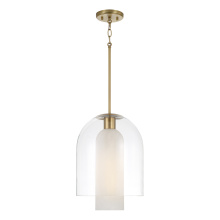 Capital Canada 358911AD - 12" W x 16.5" H 1-Light Pendant in Aged Brass with Faux Alabaster Glass and Clear Glass Cloc