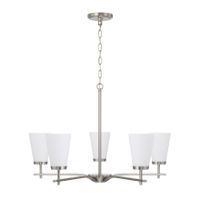 Capital Canada 461051BN-660 - 28" W x 18.5" H 5-Light Chandelier in Brushed Nickel with Tapered Soft White Glass