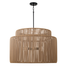 Capital Canada 956341SK - 28.75" W x 20.25" H 3-LT Indoor Outdoor Pendant in Matte Black & Hand-wrapped Sienna Tan Res