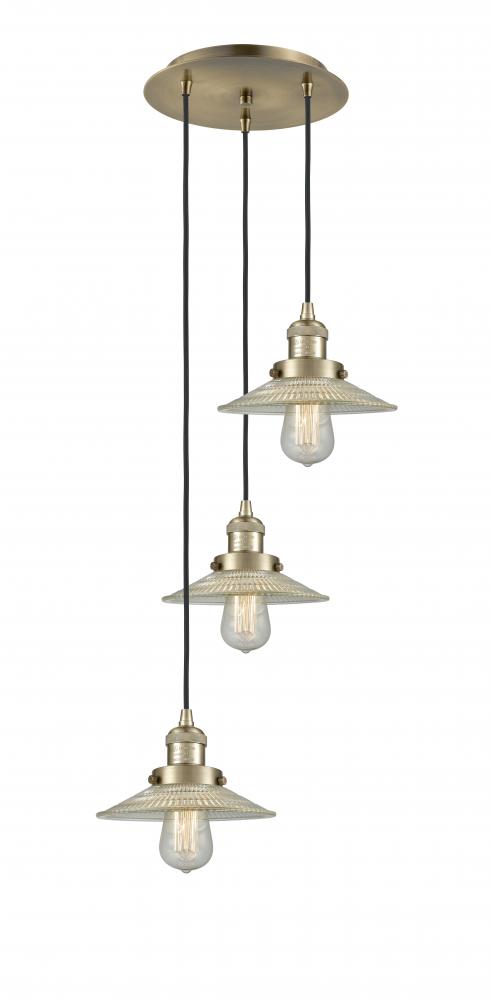 Halophane - 3 Light - 16 inch - Antique Brass - Cord hung - Multi Pendant