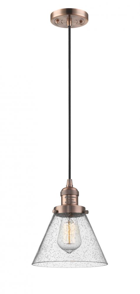 Cone - 1 Light - 8 inch - Antique Copper - Cord hung - Mini Pendant