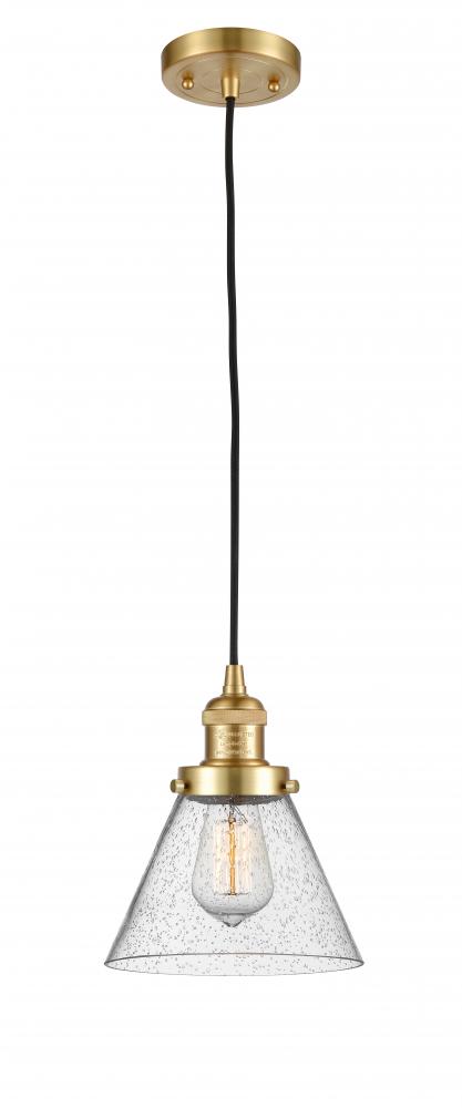 Cone - 1 Light - 8 inch - Satin Gold - Cord hung - Mini Pendant