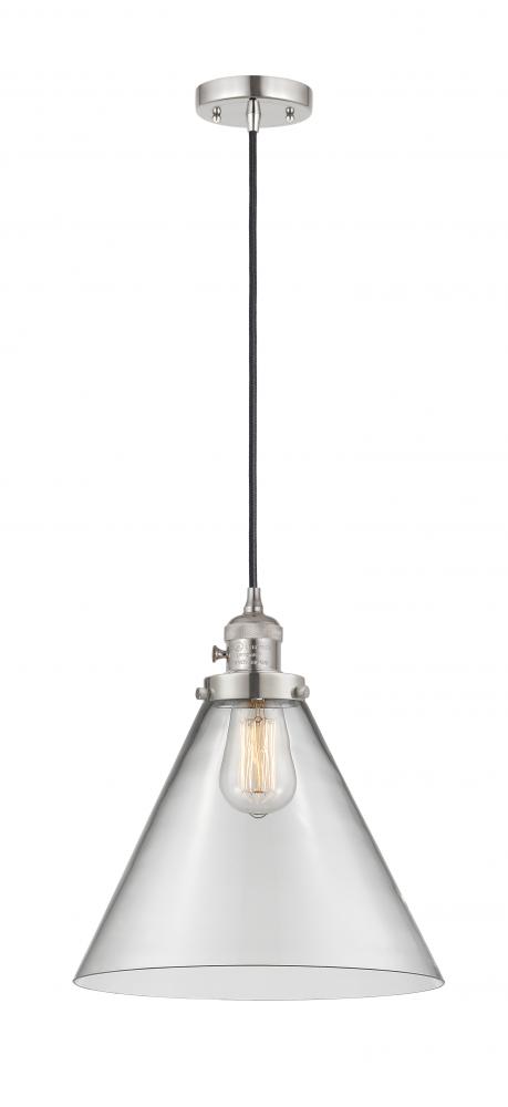 Cone - 1 Light - 12 inch - Polished Nickel - Cord hung - Mini Pendant