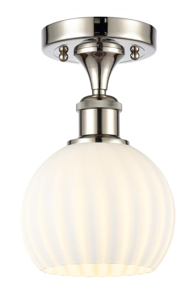 White Venetian - 1 Light - 6 inch - Polished Nickel - Semi-Flush Mount