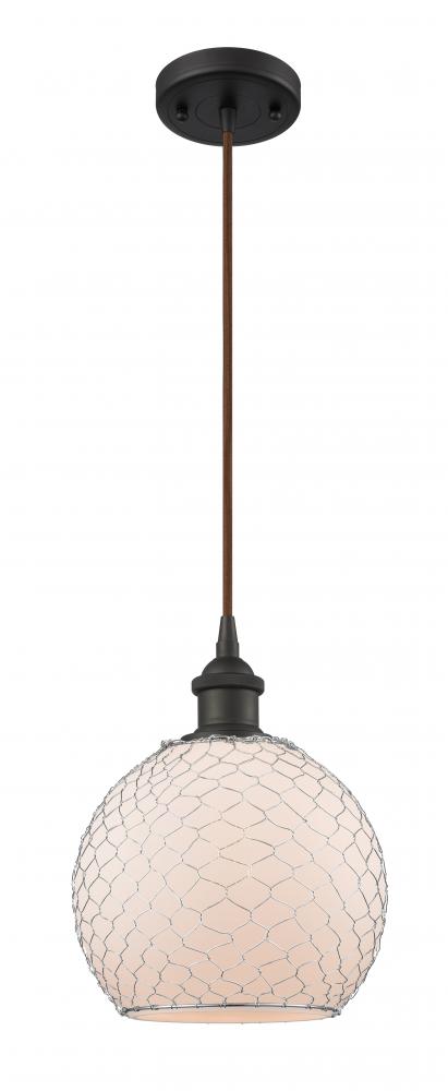 Farmhouse Chicken Wire - 1 Light - 8 inch - Oil Rubbed Bronze - Cord hung - Mini Pendant