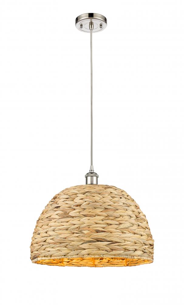 Woven Rattan - 1 Light - 16 inch - Polished Nickel - Mini Pendant