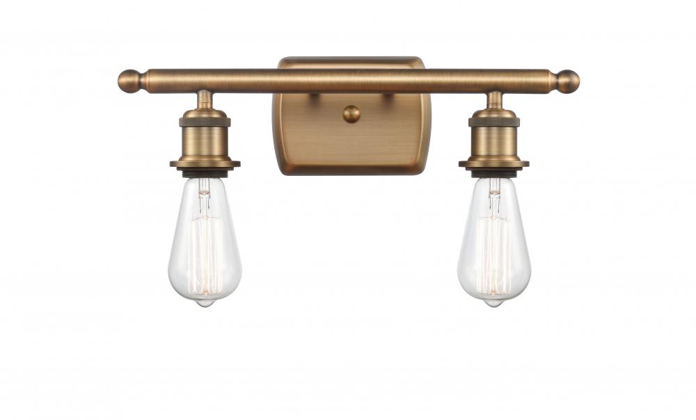 Bare Bulb - 2 Light - 16 inch - Brushed Brass - Bath Vanity Light