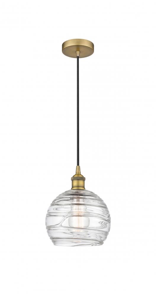 Athens Deco Swirl - 1 Light - 8 inch - Brushed Brass - Cord hung - Mini Pendant