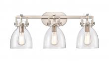 Innovations Lighting 411-3W-SN-G412-7CL - Newton Bell - 3 Light - 27 inch - Satin Nickel - Bath Vanity Light