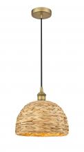 Innovations Lighting 616-1P-BB-RBD-12-NAT - Woven Rattan - 1 Light - 12 inch - Brushed Brass - Cord hung - Mini Pendant
