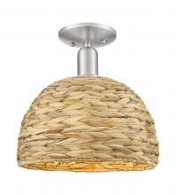 Innovations Lighting 716-1C-SN-RBD-12-NAT - Woven Rattan - 1 Light - 12 inch - Brushed Satin Nickel - Semi-Flush Mount