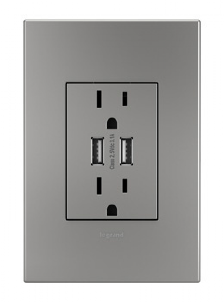 Dual USB Plus-Size Outlet Combo with Matching Wall Plate