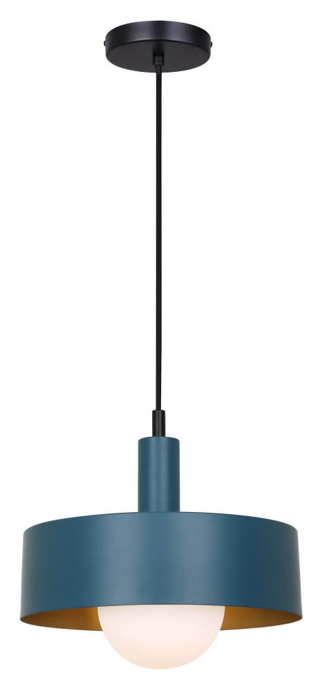 DAYLON, MBK + Blue Color, 1 Lt Cord Pendant, Flat Opal Glass, 60W Type C, 12.625" W x 14 - 74