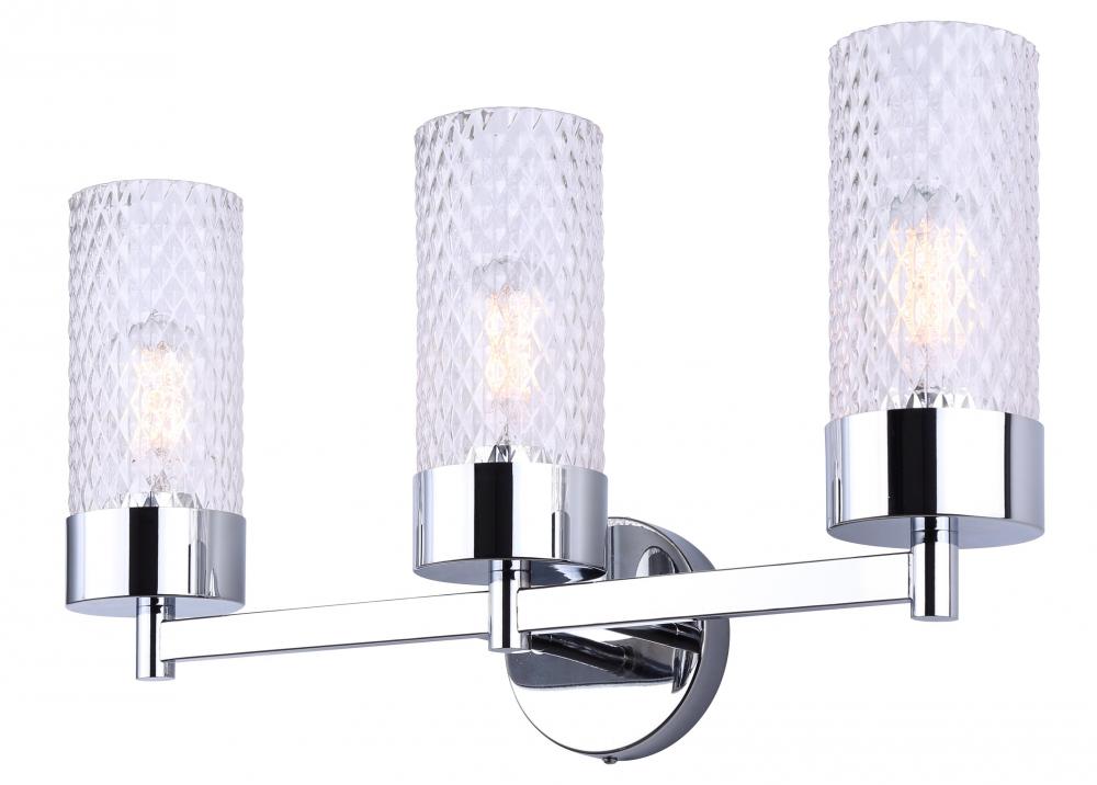 EDEN 6.25 in. 3 Light Chrome Vanity with Clear Textured Glass Shade