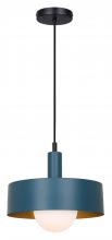 Canarm IPL1150A01BKB - DAYLON, MBK + Blue Color, 1 Lt Cord Pendant, Flat Opal Glass, 60W Type C, 12.625" W x 14 - 74