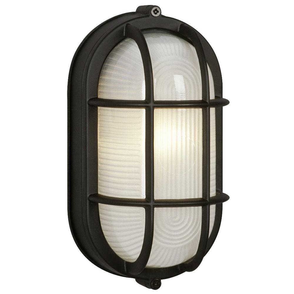 LED Outdoor Cast Aluminum Marine Light with Guard - in Black finish with Frosted Glass (Wall or Ceil