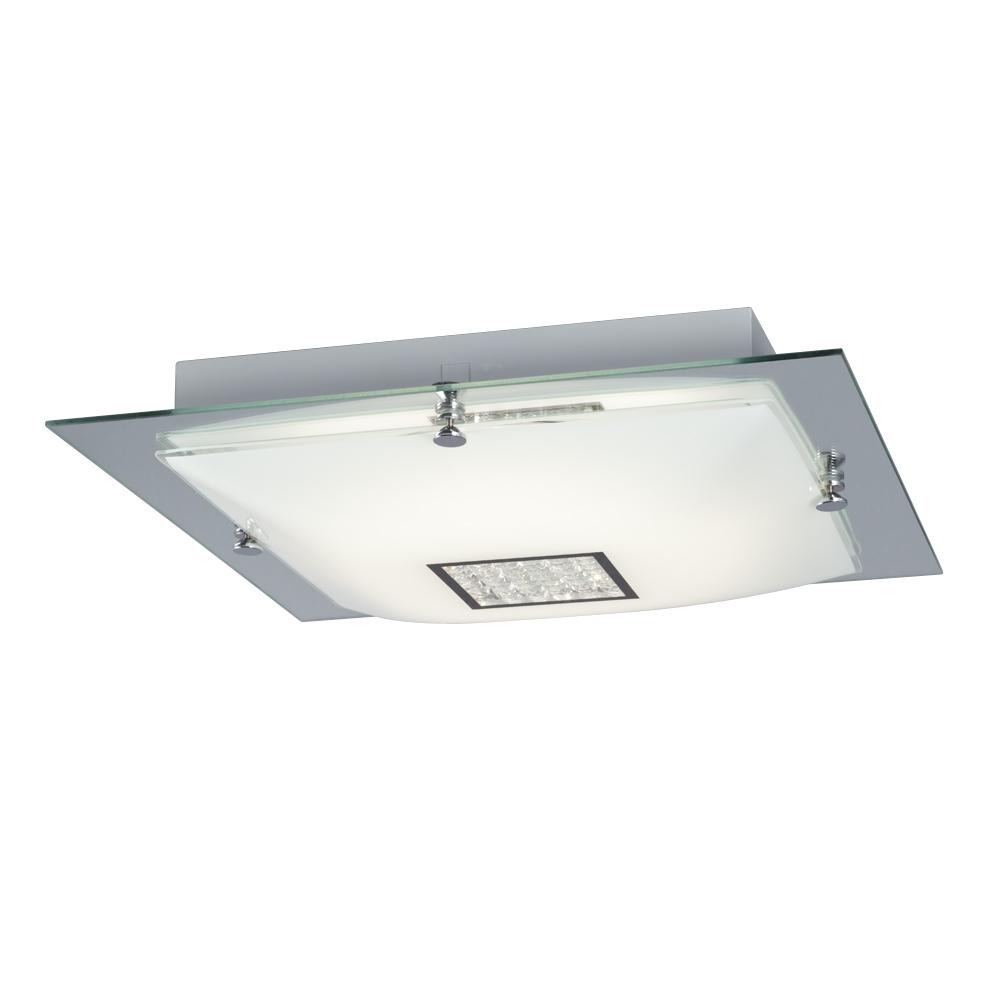 LED Flush Mount Ceiling Light - in Polished Chrome finish with White Glass & Clear Crystal Accents