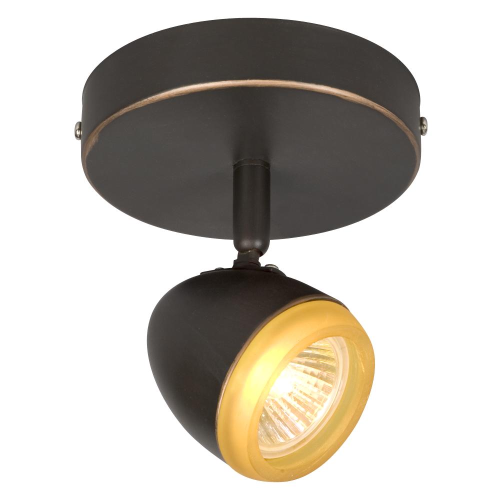 Single Halogen Monopoint - Dark Brown Copper w/ Frosted Amber Glass