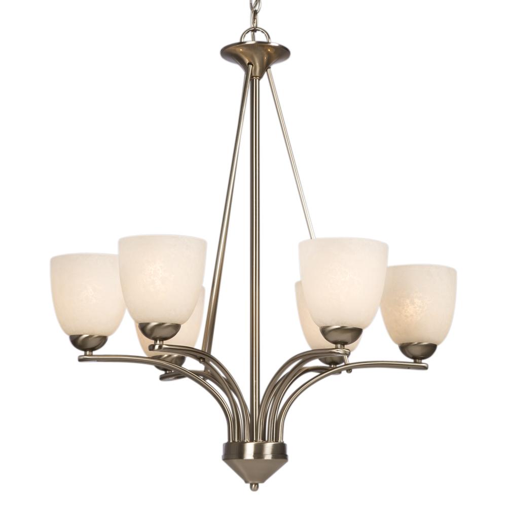 Six Light Chandelier - Brushed Nickel w/ White Tapioca Glass