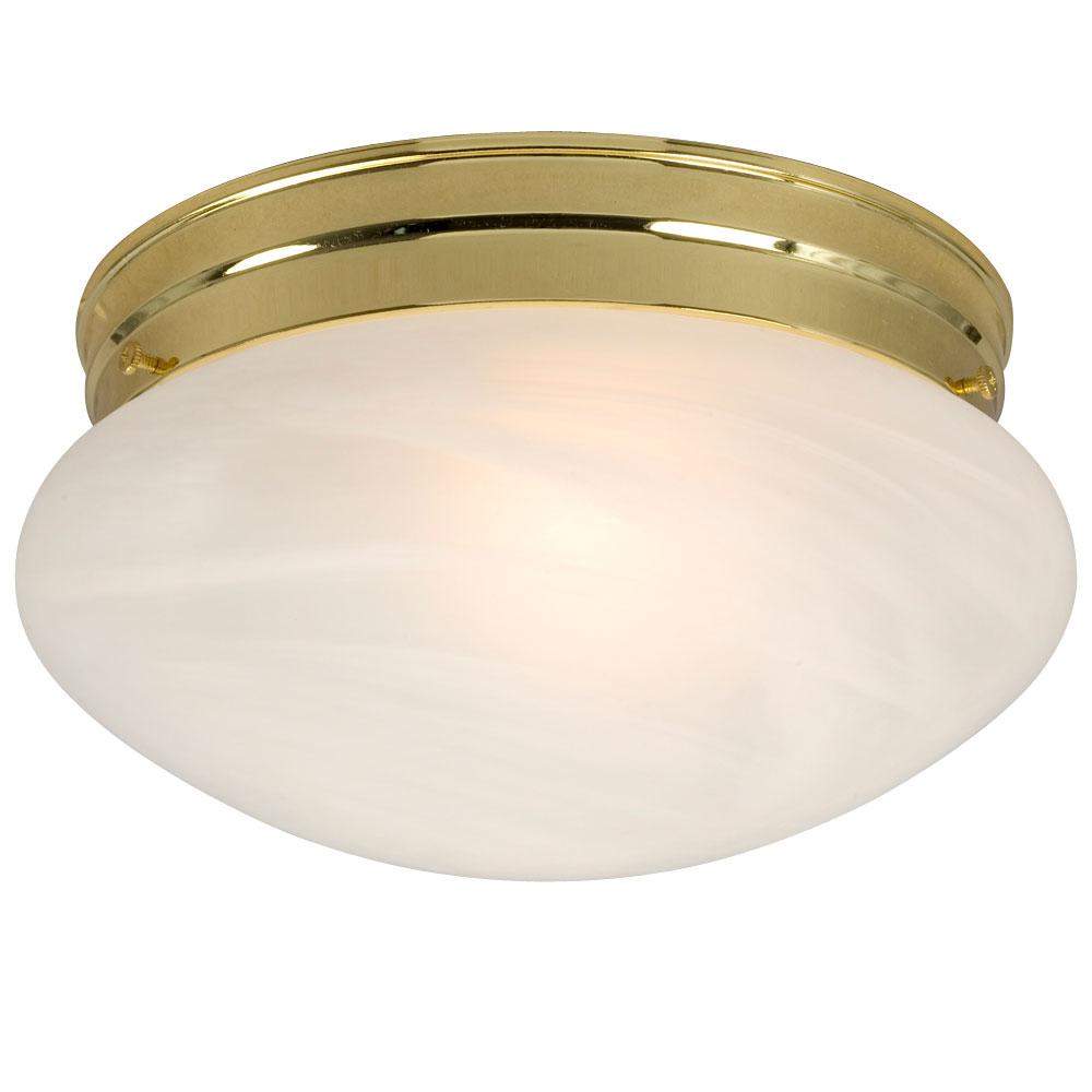 LED Utility Flush Mount Ceiling Light - in Polished Brass finish with Marbled Glass