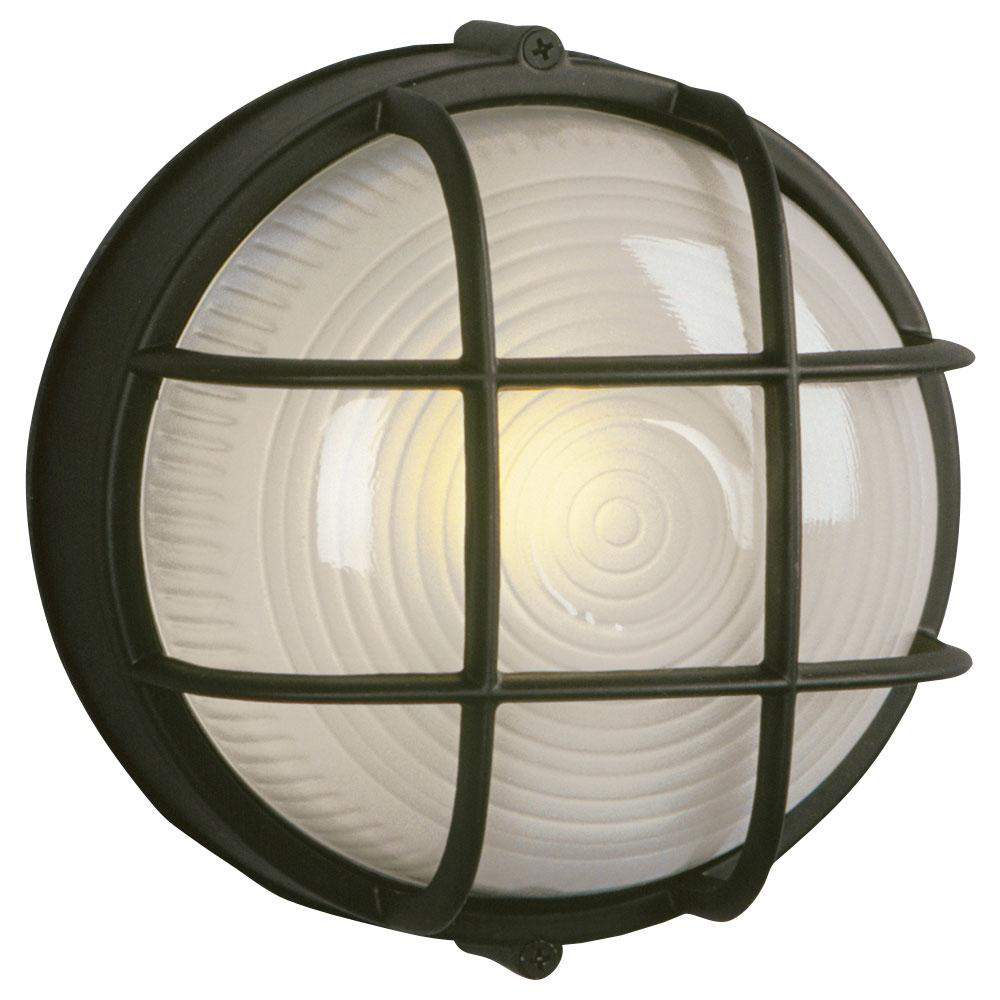 Outdoor Cast Aluminum Marine Light with Guard - in Black finish with Frosted Glass (Wall or Ceiling