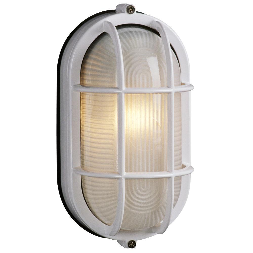 Outdoor Cast Aluminum Marine Light with Guard - in White finish with Frosted Glass (Wall or Ceiling