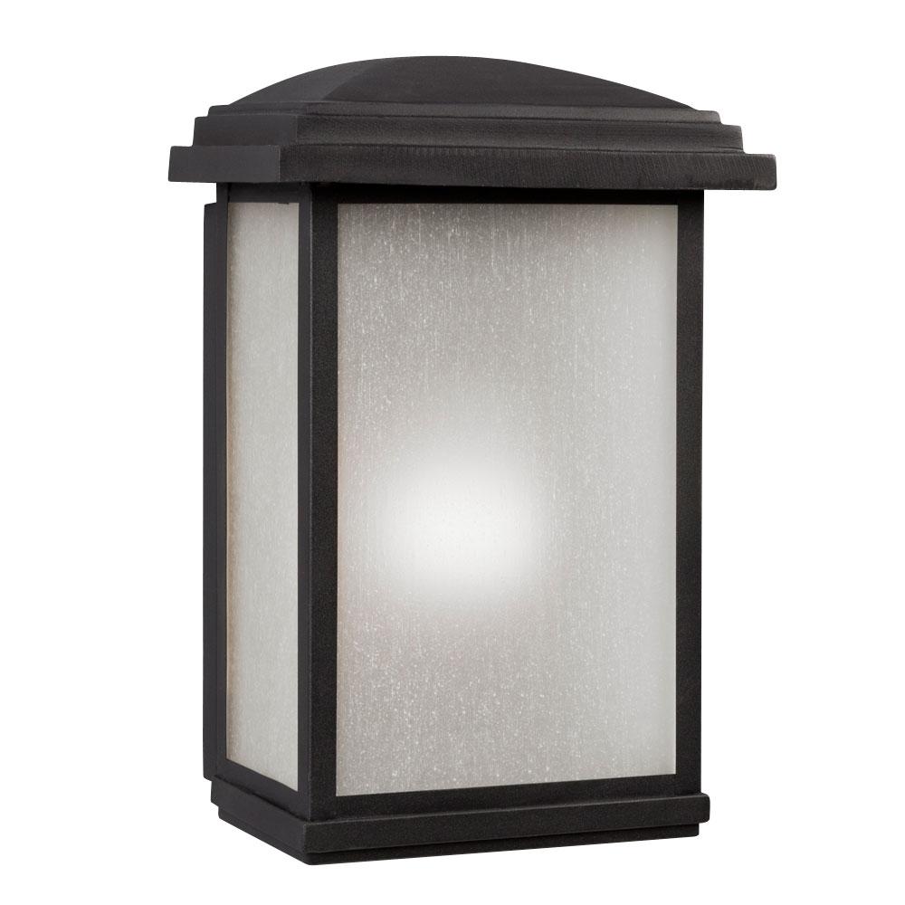 120-277V LED Outdoor Wall Mount Lantern - in Black Finish with Frosted Seeded Glass