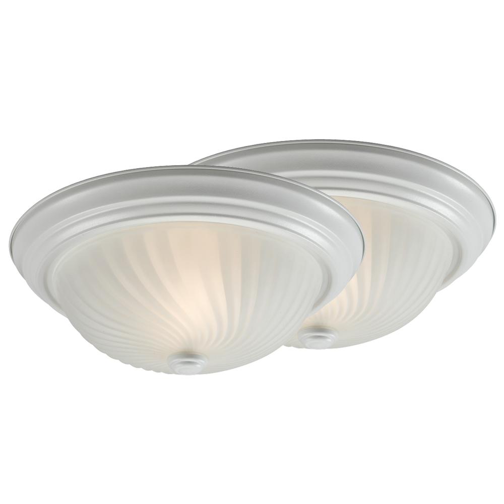 13" 2-Light Flush Mount in White with Frosted Swirl Glass (Twin Pack)