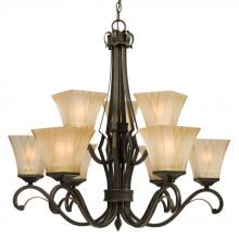 Galaxy Lighting 810446ORBG - Nine Light Chandelier - Oil Rubbed Bronze / Gold with Beige Frosted Etched Glass