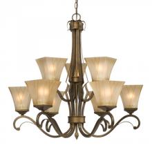 Galaxy Lighting 810446OWG - Nine Light Chandelier - Olde World Gold with Beige Frosted Etched Glass